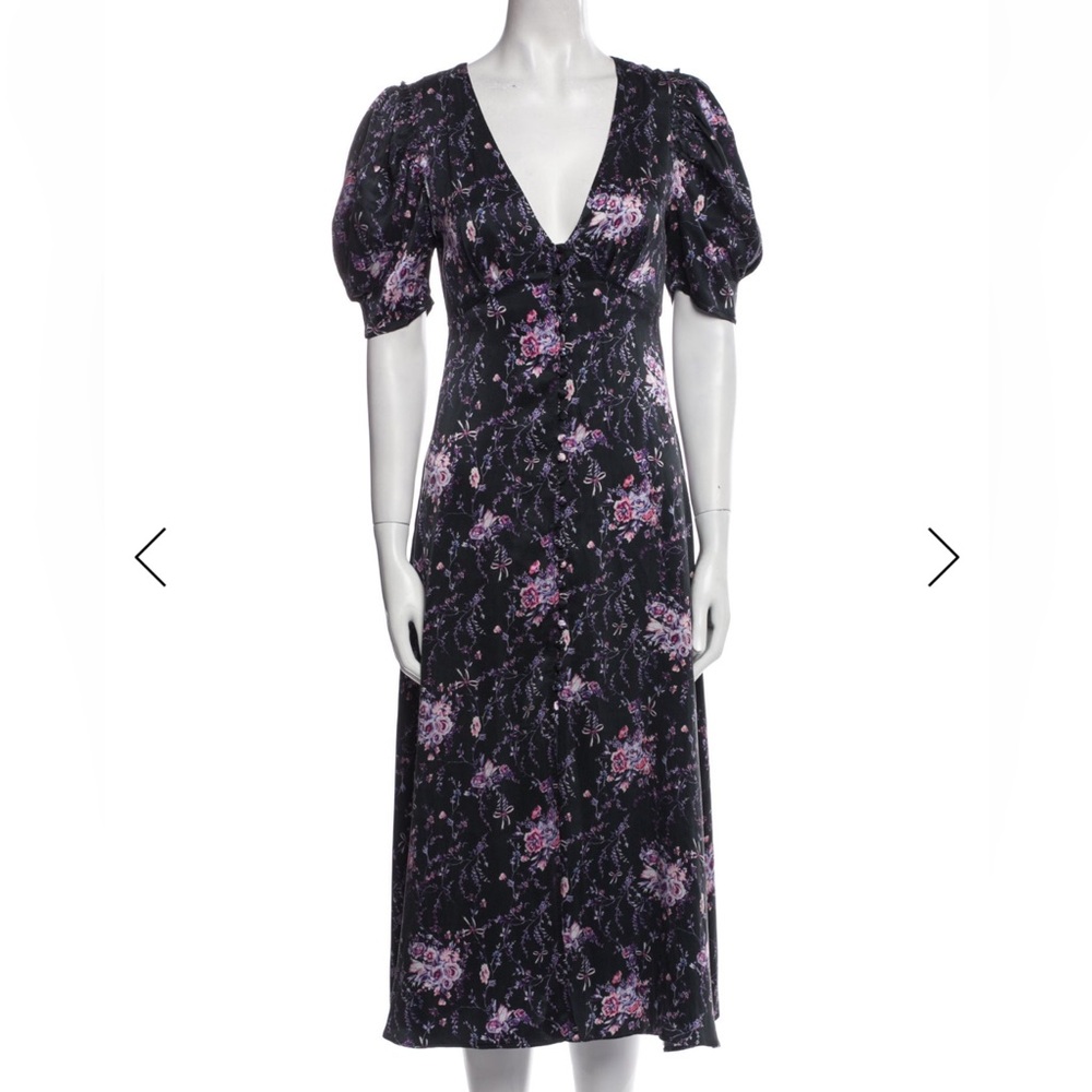 Loveshackfancy Delaney Silk Button Front Dark Rom… - image 3